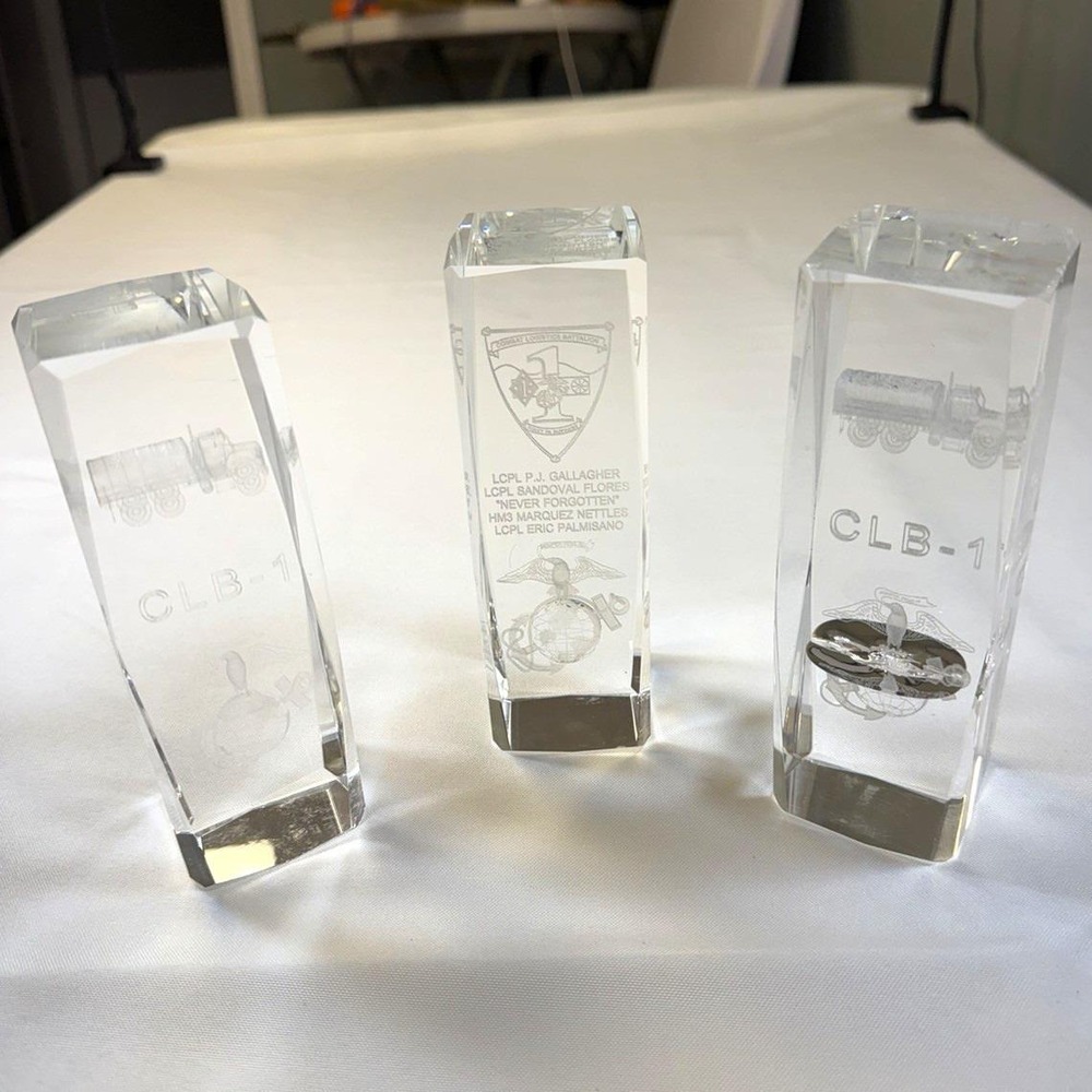 USMC Combat Logistics Battalion 1 CLB-1 3D Laser Etched Crystal Memorial Award